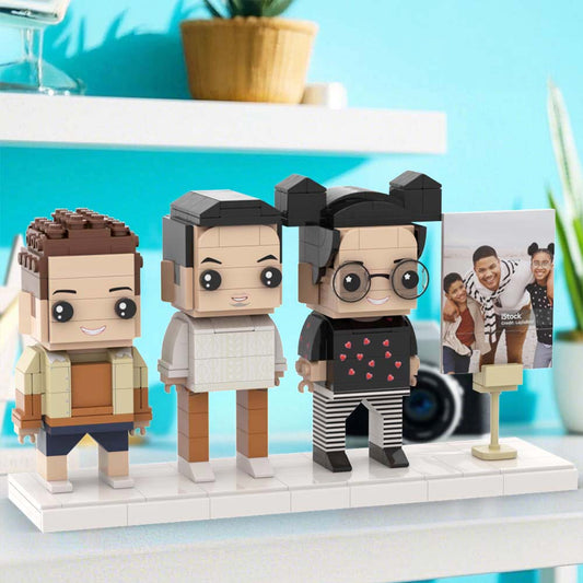Gift For Dad Full Body Customizable 3 People Photo Frame Custom Brick Figures Universal Interlocking Plastic Toy Perfect Christmas Gifts for Family