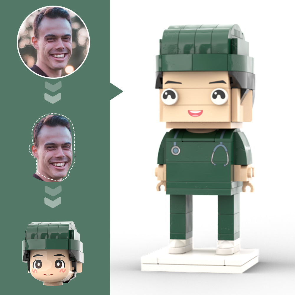Doctors' Day Gift Customized Head Brick Figure for Female Doctor in Lab Coat with Engraved Text Occupational Gift