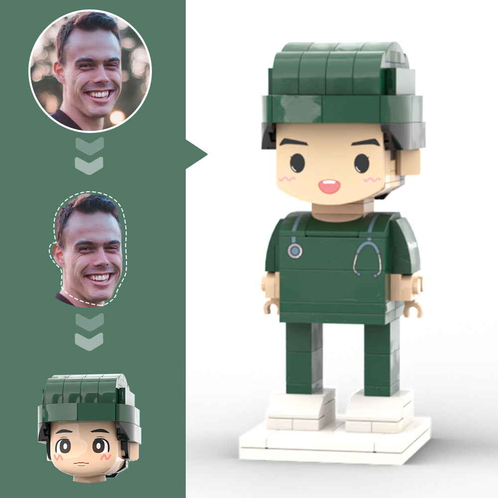Doctors' Day Gift Customized Head Brick Figure for Female Doctor in Lab Coat with Engraved Text Occupational Gift