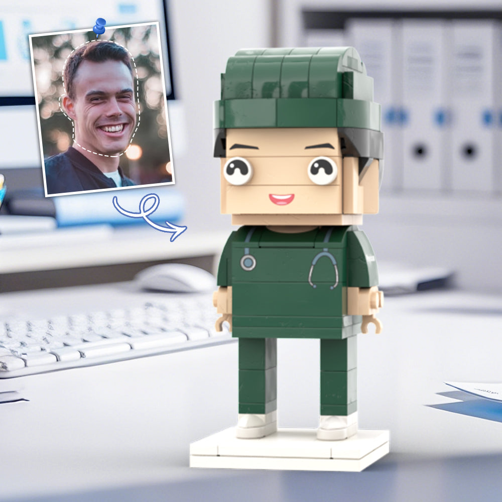 Doctors' Day Gift Customized Head Brick Figure for Female Doctor in Lab Coat with Engraved Text Occupational Gift