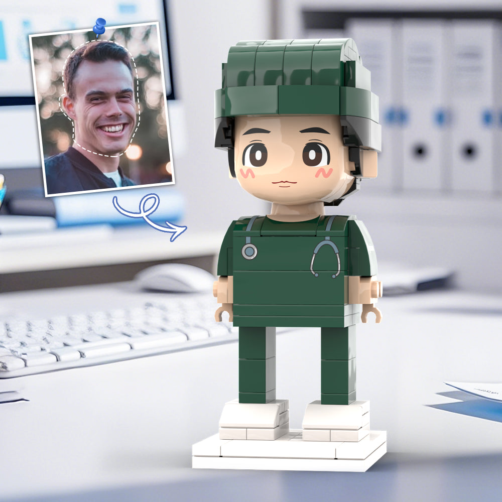 Doctors' Day Gift Customized Head Brick Figure for Female Doctor in Lab Coat with Engraved Text Occupational Gift