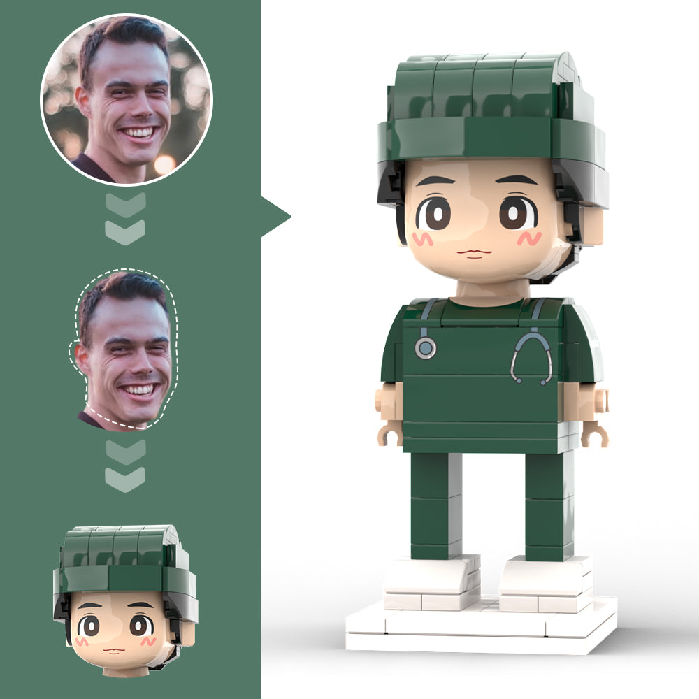 Doctors' Day Gift Customized Head Brick Figure for Female Doctor in Lab Coat with Engraved Text Occupational Gift