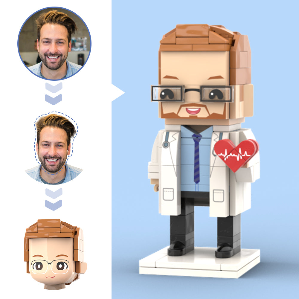 Doctors' Day Gift Customized Head Brick Figure for Female Doctor in Lab Coat with Engraved Text Occupational Gift