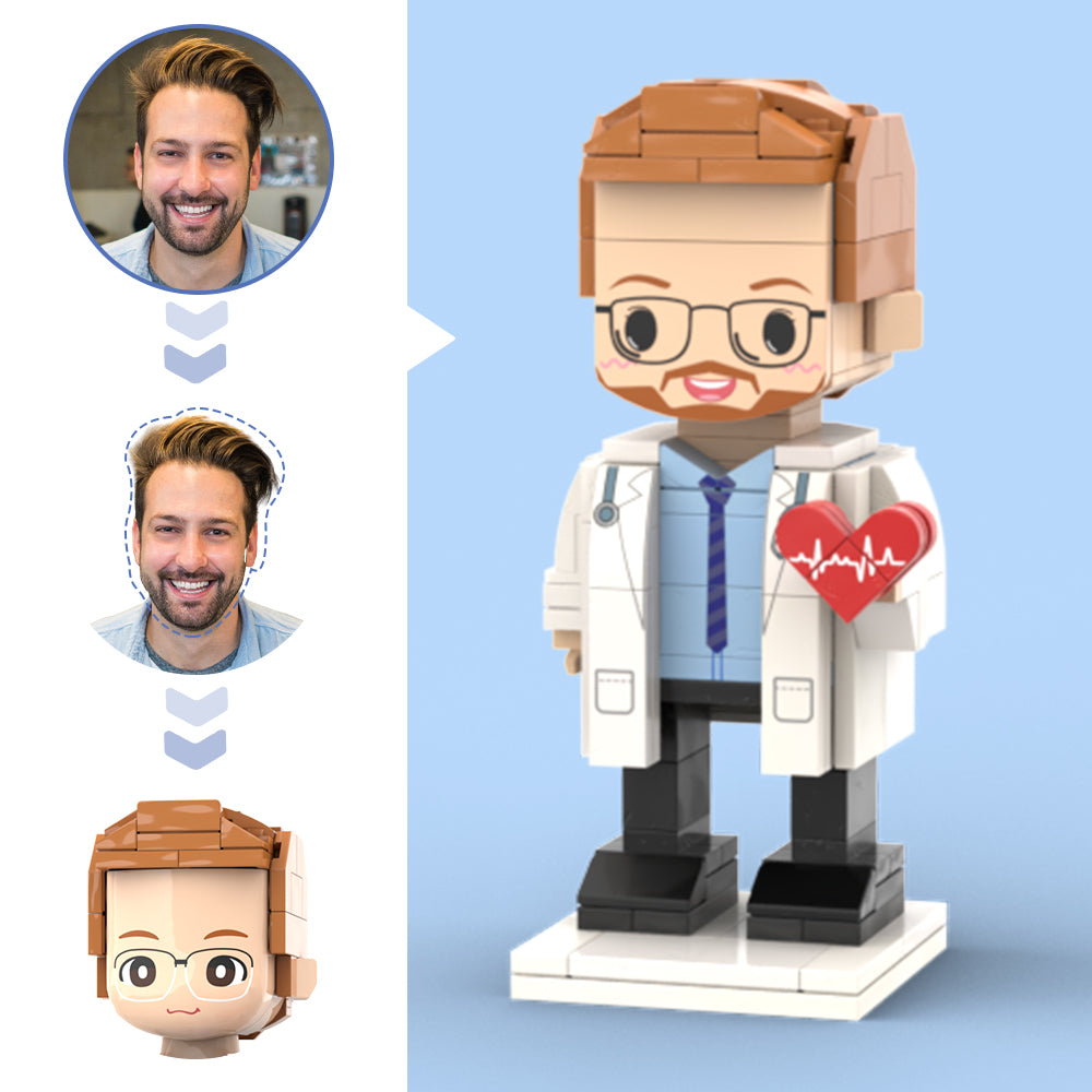 Doctors' Day Gift Customized Head Brick Figure for Female Doctor in Lab Coat with Engraved Text Occupational Gift