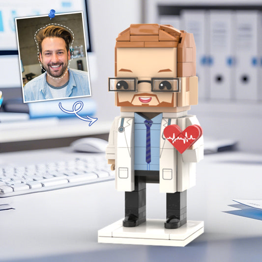 Cardiologist Holding Red Heart Customized Head Brick Figure with Engraved Text Doctors' Day Gift Occupational Gift
