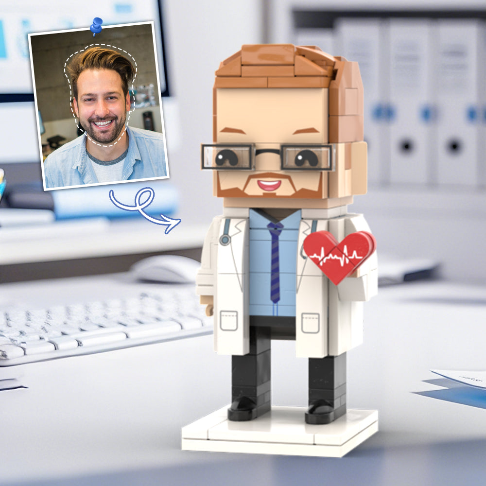 Doctors' Day Gift Customized Head Brick Figure for Female Doctor in Lab Coat with Engraved Text Occupational Gift