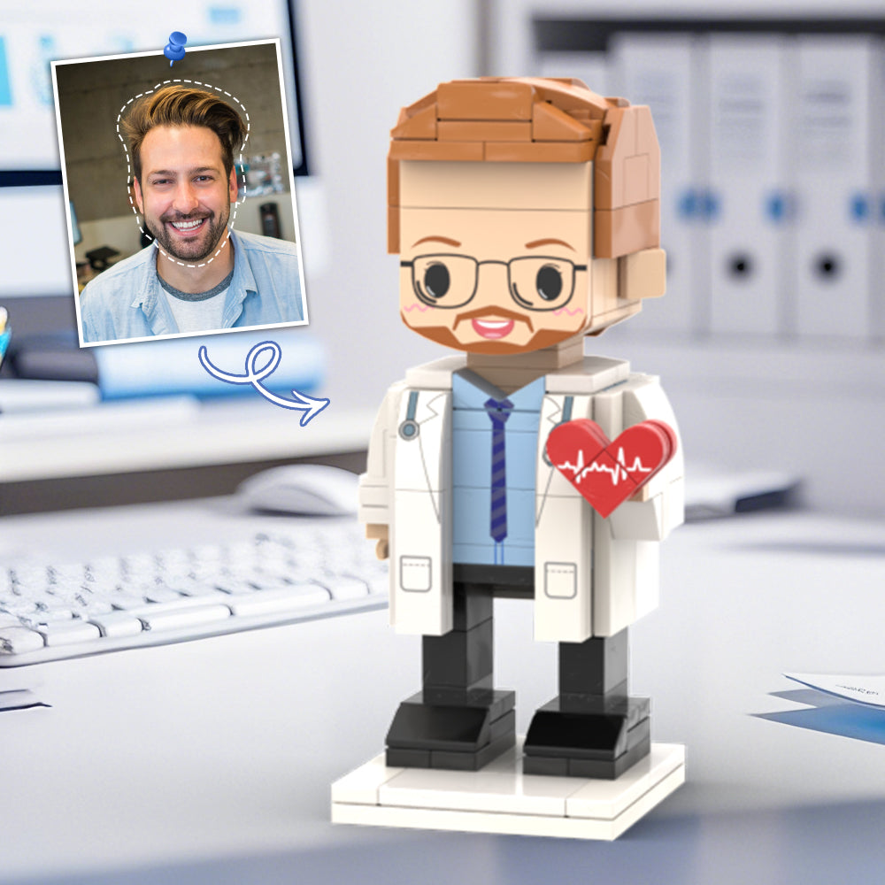 Doctors' Day Gift Customized Head Brick Figure for Female Doctor in Lab Coat with Engraved Text Occupational Gift
