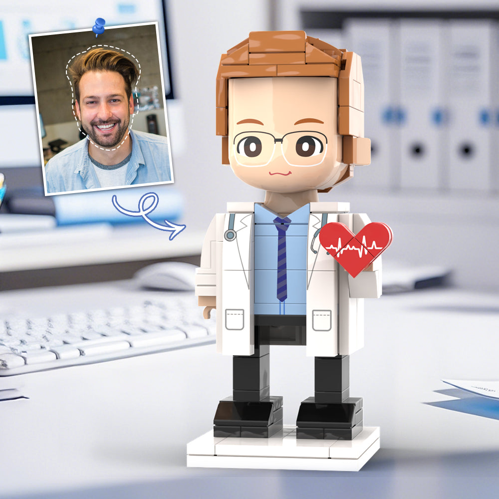 Doctors' Day Gift Customized Head Brick Figure for Female Doctor in Lab Coat with Engraved Text Occupational Gift