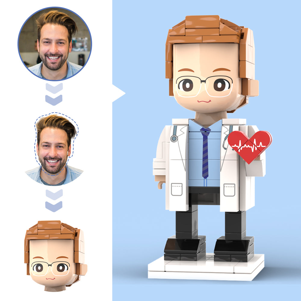 Doctors' Day Gift Customized Head Brick Figure for Female Doctor in Lab Coat with Engraved Text Occupational Gift