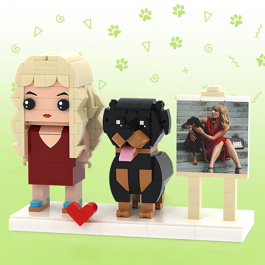 Persaonalized Cute Brick Figures Customizable Fully Body People With Dog